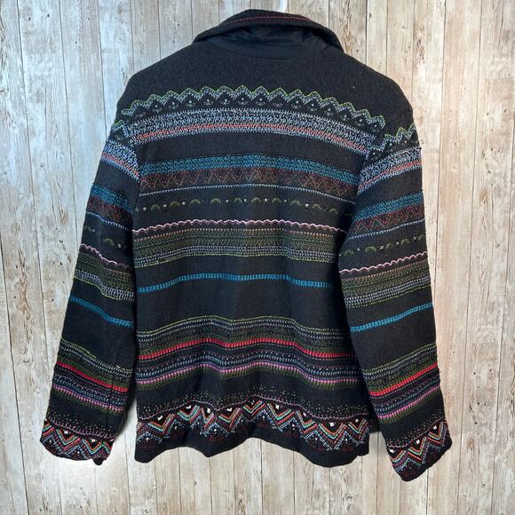 Chico's‎ Anniversary Collection Floral Jacket Womens Sz 1 Black Wool Beaded - Picture 2 of 8